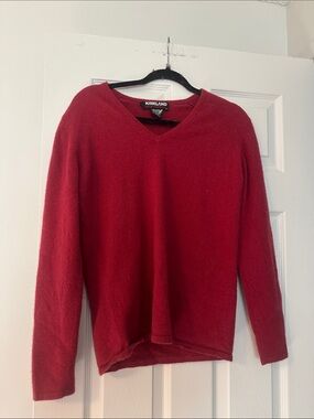 Kirkland Signature Red V-Neck 100% Cashmere Sweater